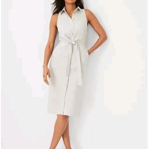 Ann Taylor-Linen Blend Collared Sleeveless Sheath Dress-Size 12